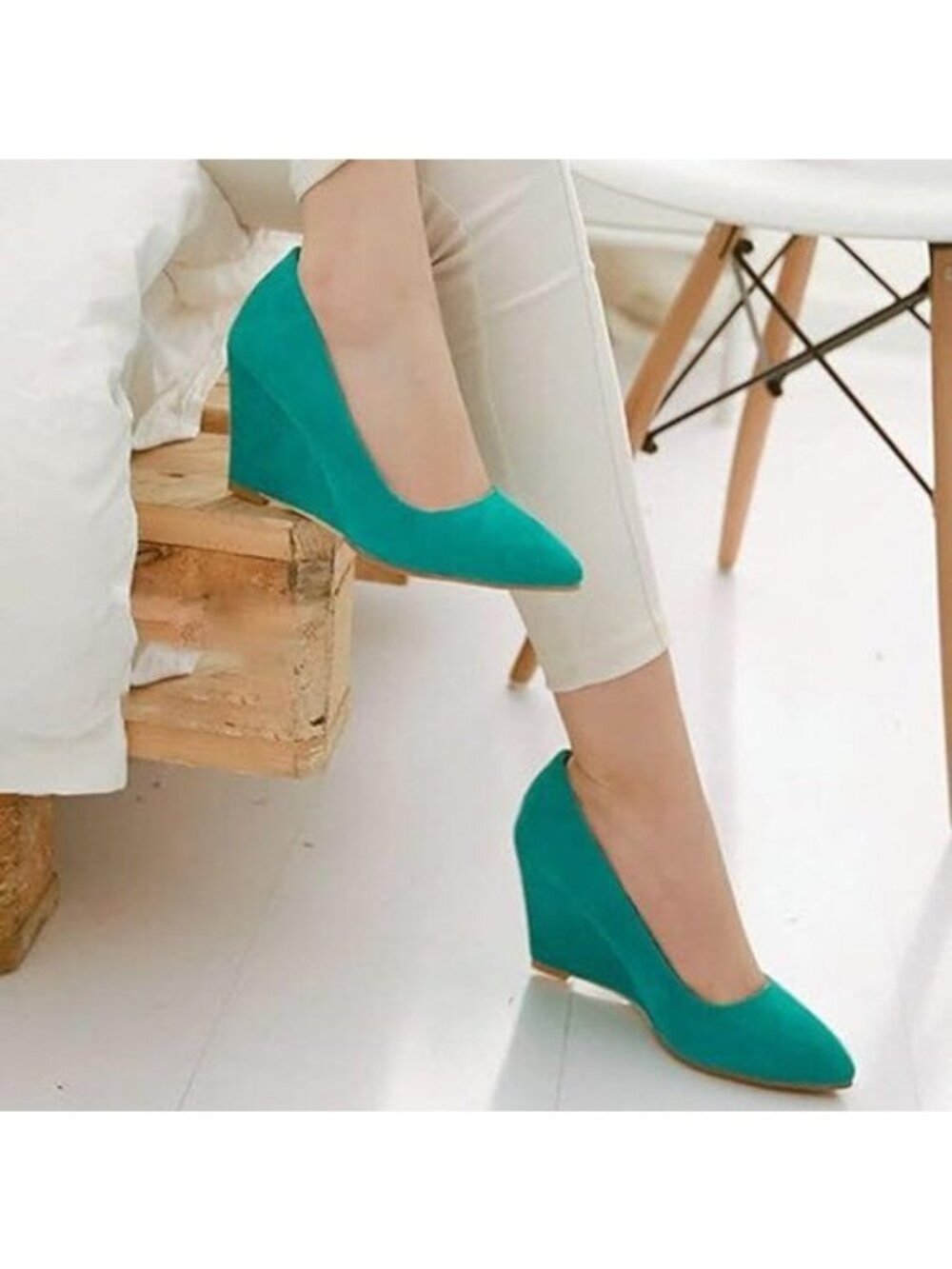 Womens Wedge High Heel Pumps Pointed Toe Slip On Elegant Work Office Dress Shoes
